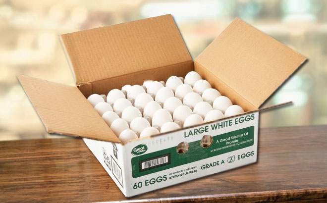 Great Value Large White Eggs on a Table