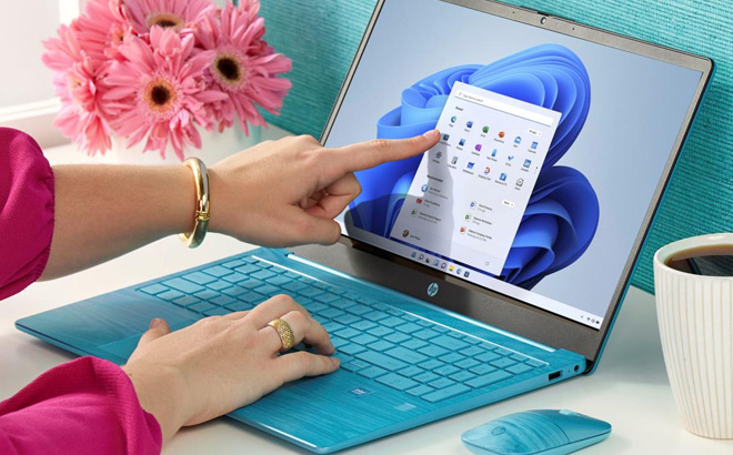 HP 15 Inch Touch Intel 4GB RAM 128GB SSD Laptop on a Desk