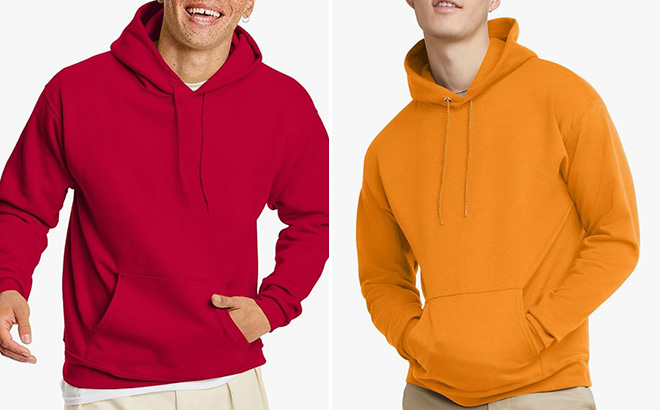 Hanes Mens Fleece Hoodie in Red and Orange