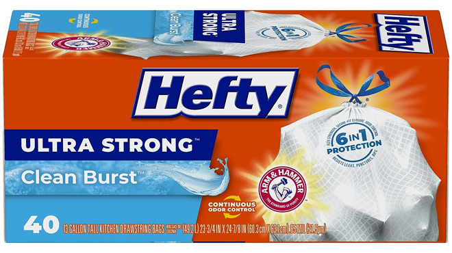 Hefty 40 Count Tall Kitchen Trash Bags in Clean Burst