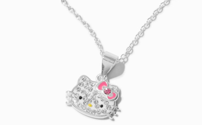 Hello Kitty Crystal Pendant Necklace on Gray Background