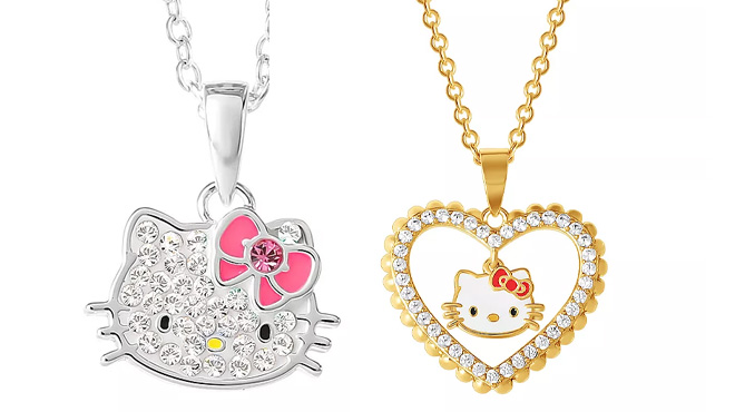 Hello Kitty Crystal Pendant Necklaces on White Background