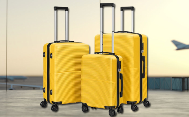 Hikolayae Hardside Spinner Luggage 3 Piece Sets in Yellow