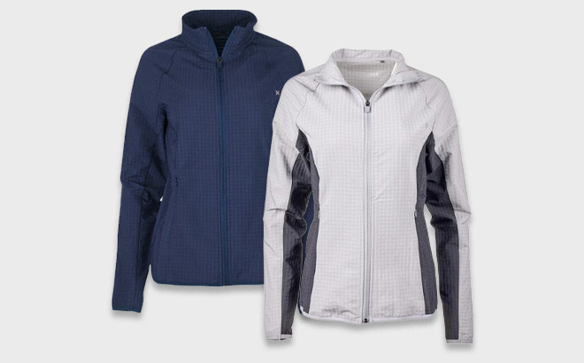 Hurley Womens Mock Neck Trail Jackets in Sleet and Blue Depths Colors