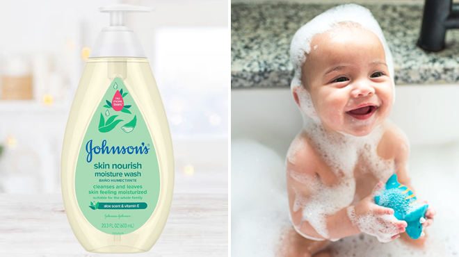 Johnsons Baby Body Wash and a Baby Taking a Bath