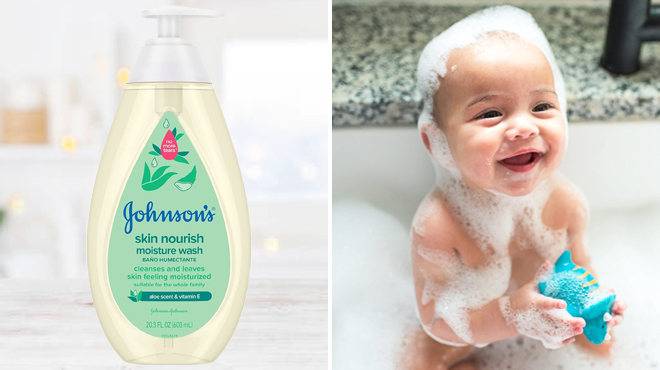 Johnsons Baby Body Wash and a Baby Taking a Bath Johnsons Baby Body Wash and a Baby Taking a Bath