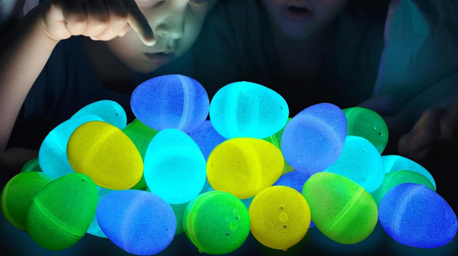 Kids Playing Kafka 24 piece Glow in The Dark Easter Eggs