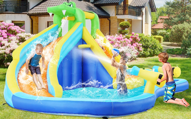 Kids Playing on the Qhomic Inflatable Water Slide