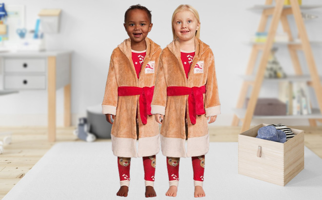 Kids Wearing Rudolph Toddler Character Pajama and Robe Set