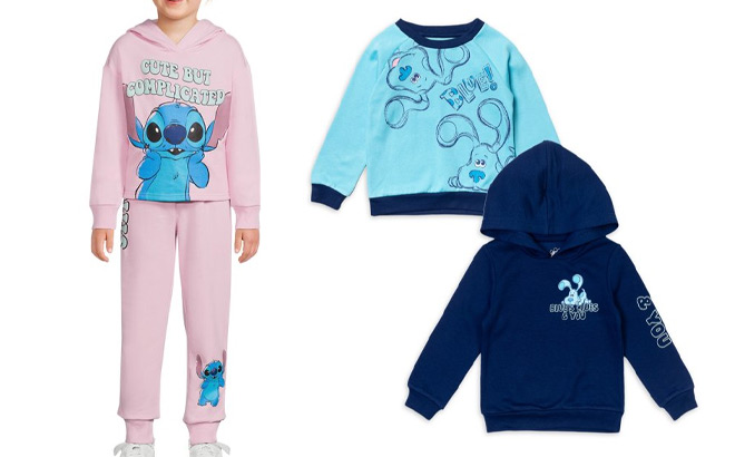 Lilo and Stitch Girls 3 Piece Outfit Set and Blues Clues Toddler Boys Pullover Sweatshirt Set