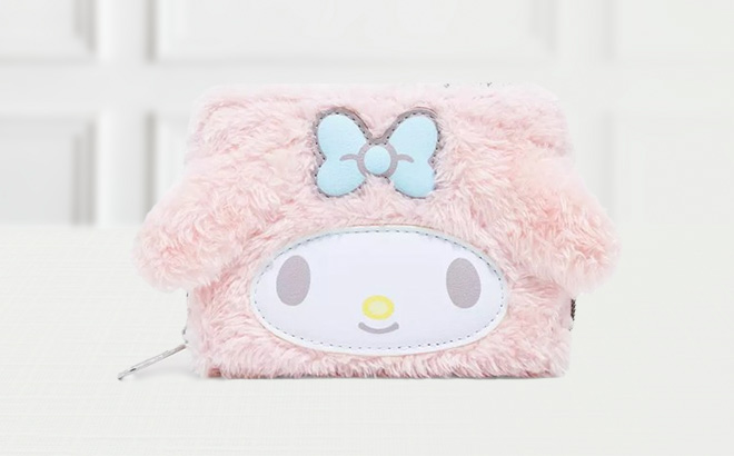 Loungefly My Melody Fuzzy Mini Zipper Wallet on the Table