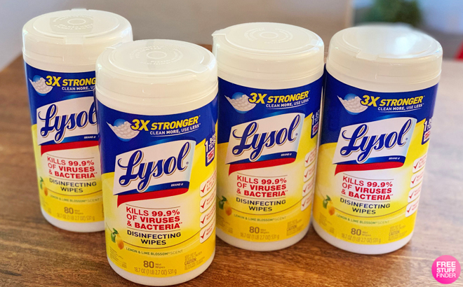 Lysol Disinfectant Wipes 4 Pack on a Table