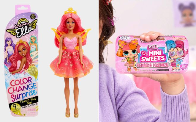 MGA Dream Ella Color Change Surprise Fairies Celestial Series Doll and L O L Surprise Loves Mini Sweets Series 3 Vending Machine