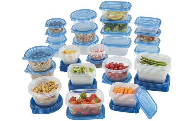 Mainstays 92 Piece Food Storage Variety Value Set Blue Lids