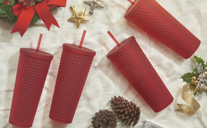 Mainstays Plastic Tinted Matte Textured Tumblers in Tinted Red Color