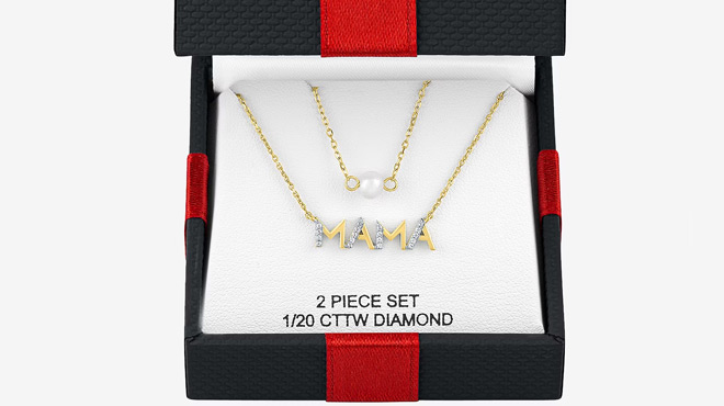 Mama 2 pc Diamond Accent Pearl Necklace Set