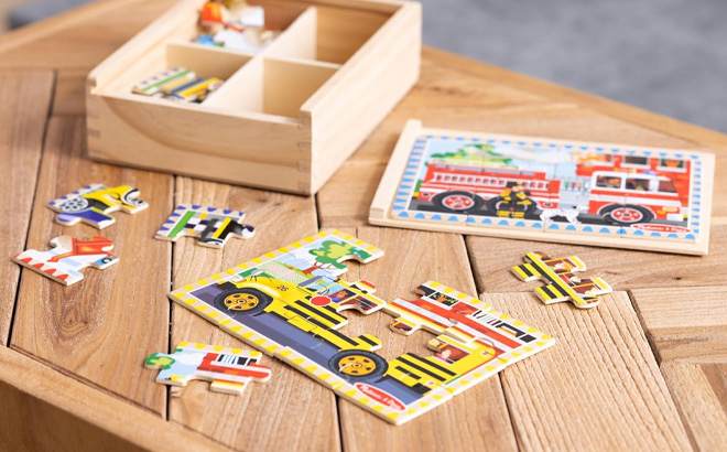 Melissa Doug Vehicles 4 in 1 Wooden Jigsaw Puzzles