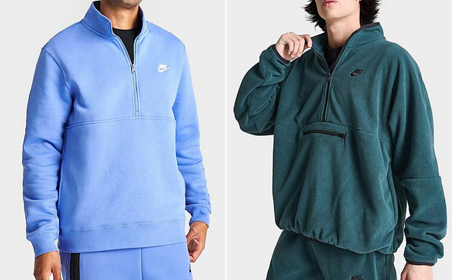 Mens Nike Sportswear Club Half zip Pullover Jacket and Mens Nike Club Fleece Half zip Fleece Top