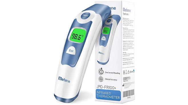 Metene Forehead and Ear Thermometer on White Background