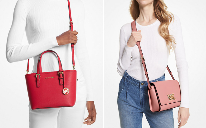 Michael Kors Jet Set Travel Extra Small Saffiano Leather Top Zip Tote Bag and Mimi Medium Leather Messenger Bag