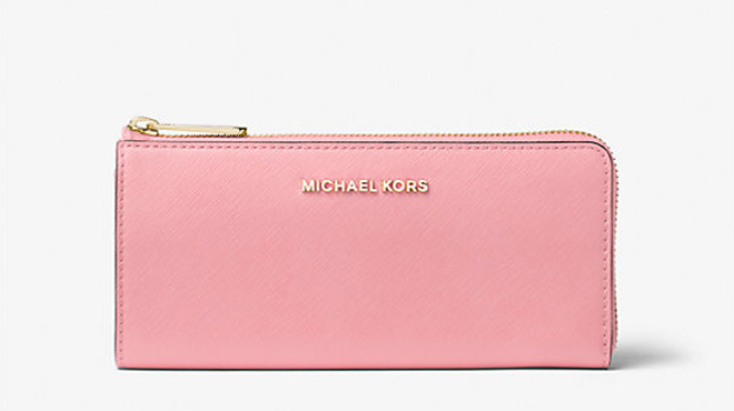 Michael Kors Jet Set Travel Large Quarter Zip Wallet in Carnation Color