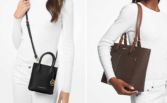 Michael Kors Mercer Extra Small Pebbled Leather Crossbody Bag and Medium Logo Pocket Tote Bag