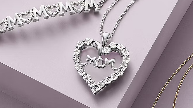 Mom White Diamond Sterling Silver Heart Pendant Necklace
