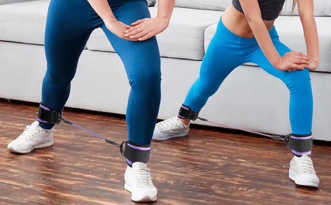 Mother and Daughter Doing Their Leg Workout by Using Ankle Resistance Bands with Cuffs