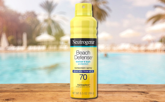 Neutrogena Beach Defense Spray Sunscreen on Counter Neutrogena Beach Defense Spray Sunscreen on Counter