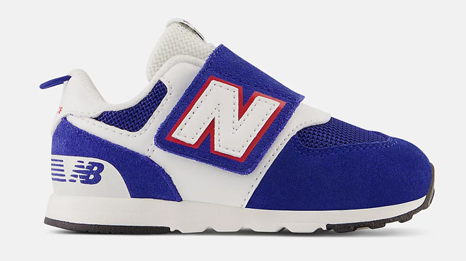 New Balance 574 Hook Loop Kids Shoes in Team royal with white and true red Color