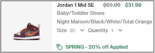 Nike Jordan 1 Mid SE Toddler Shoes Checkout Page