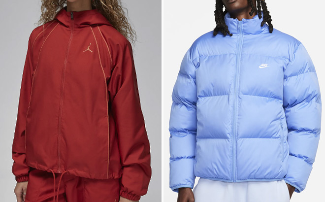 Nike Jordan Womens Woven Lined Jacket and Nike Sportswear Club Mens Puffer Jacket