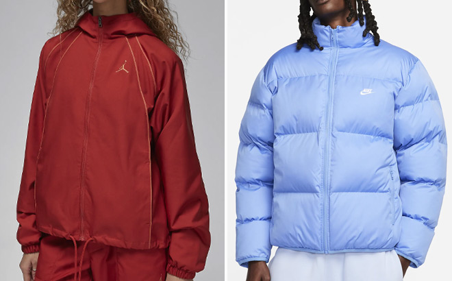 Nike Jordan Womens Woven Lined Jacket and Nike Sportswear Club Mens Puffer Jacket