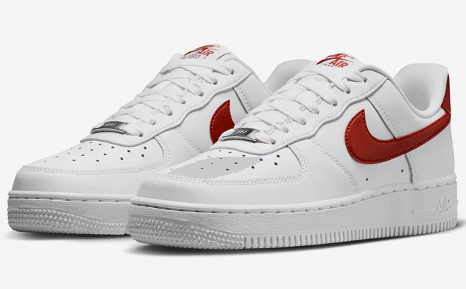 Nike Womens Air Force 1 07 Shoes white with dark orange