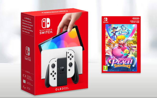 Nintendo Switch OLED White Console and PrincessPeach Showtime