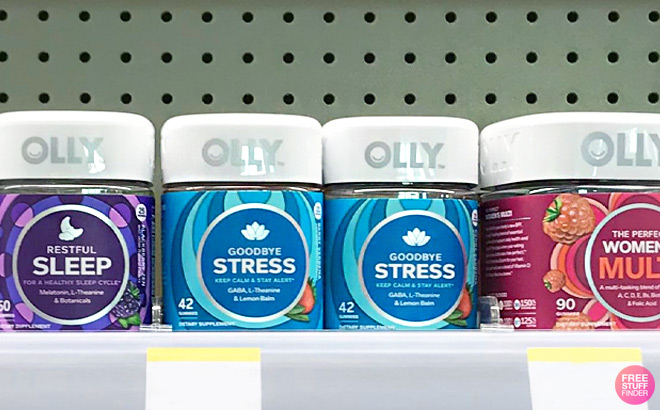 OLLY Goodbye Stress Gummy Supplements on a Shelf