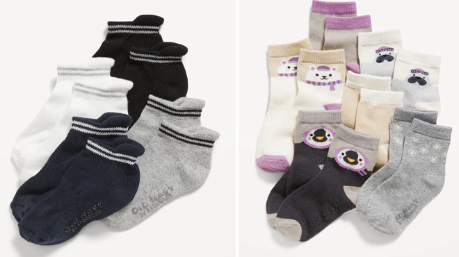 Old Navy Ankle Socks 4 Packon the Left and Crew Socks 6 Pack on the Right