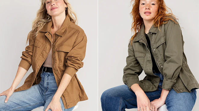 Old Navy Cinched Waist Utility Jacket in Falconry and Stone Wall Colors