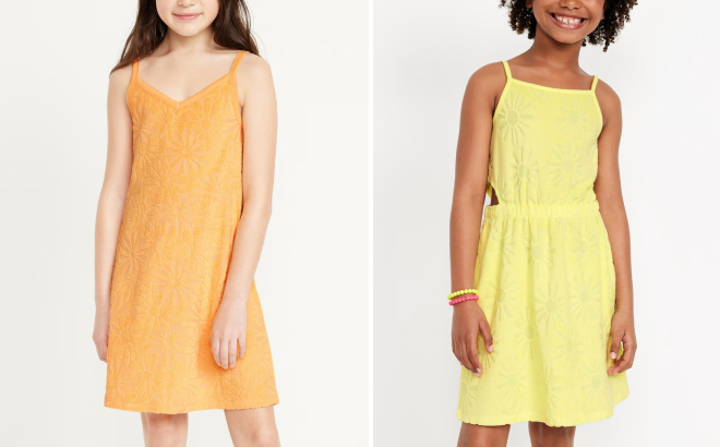 Old Navy Girls Sleeveless Terry Swing Dress and Loop Terry Side Cutout Dress