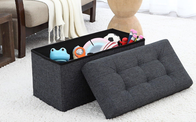 Ornavo Home Foldable Tufted Linen Storage Ottoman Bench Ornavo Home Foldable Tufted Linen Storage Ottoman Bench