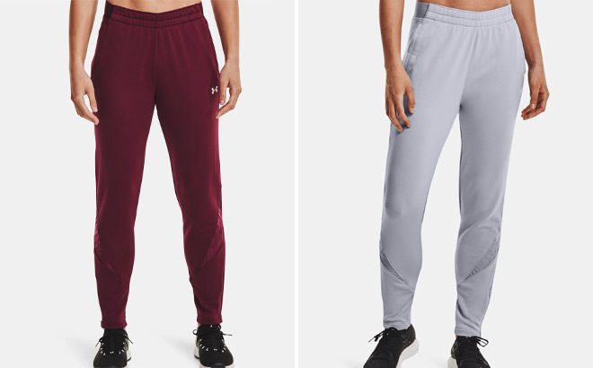 Person Wearing Under Armour Womens UA Command Warm Up Pants in two Different Colors