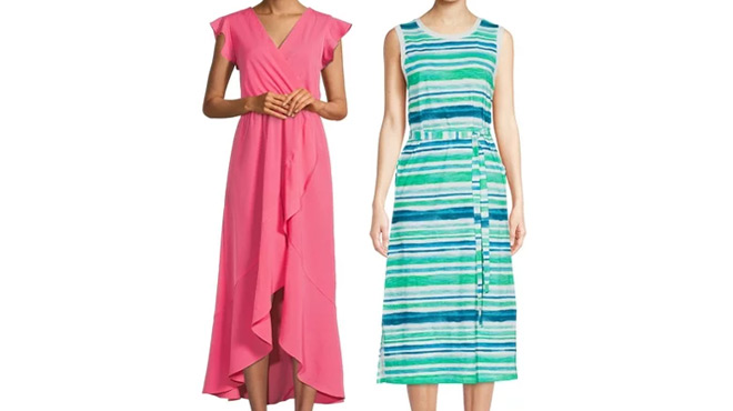 Persons Wearing ime and Tru Womens Sleeveless Dress and Nine Eight Womens Maxi Dress