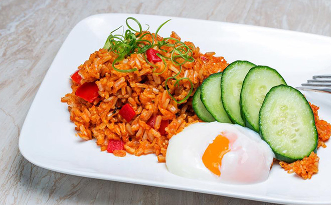 Plate of Rice Cucumber and Egg