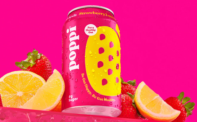 Poppi Prebiotic Soda among the Fruit