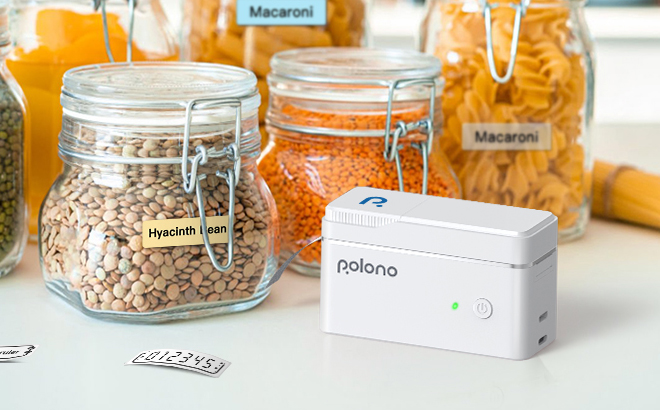 Portable Mini Bluetooth Label Maker Machine on a Kitchen Counter