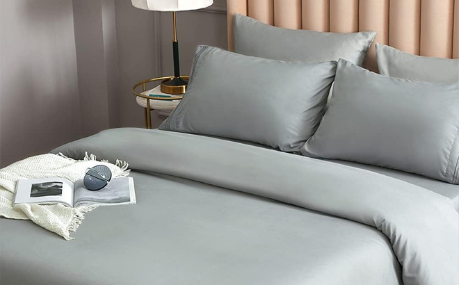 Queen Size 4 Piece Microfiber Sheet Set in the Color Gray