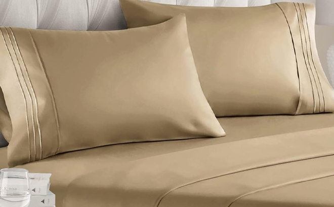 Queen Size 4 Piece Sheet Set in the Color Beige