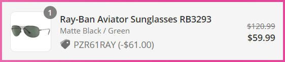 Ray Ban Aviator Sunglasses Cart Screen