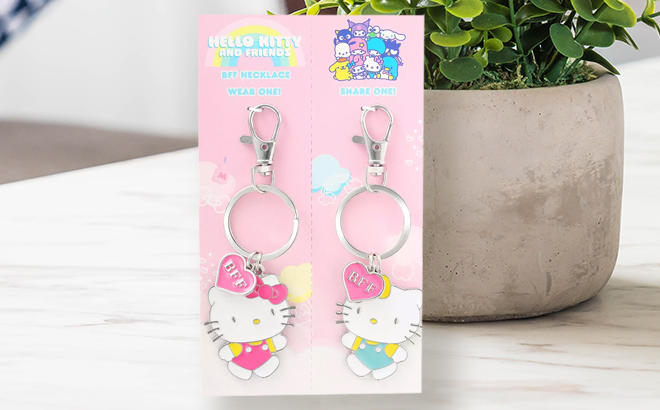 Sanrio Hello Kitty BFF 2 piece Keychain Set on a Table