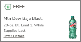 Screenshot of Free Mtn Dew Baja Blast Digital Coupon at Pavilions